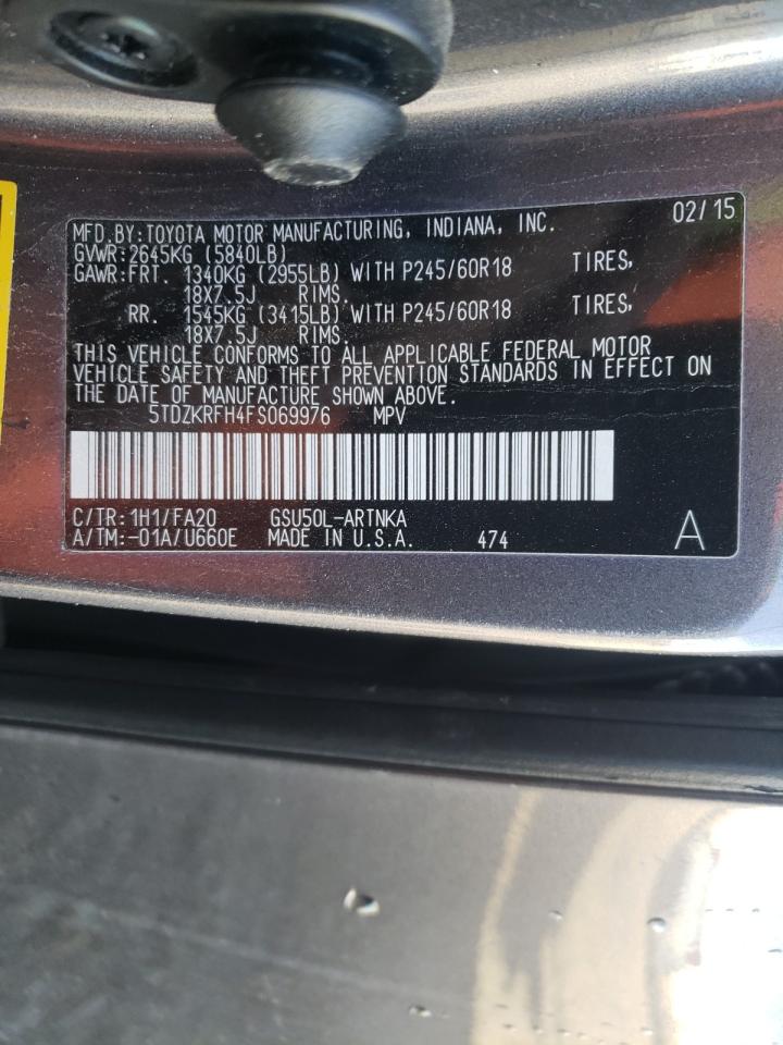 Photo 10 from auction – 2015 TOYOTA HIGHLANDER with VIN 5TDZKRFH4FS069976