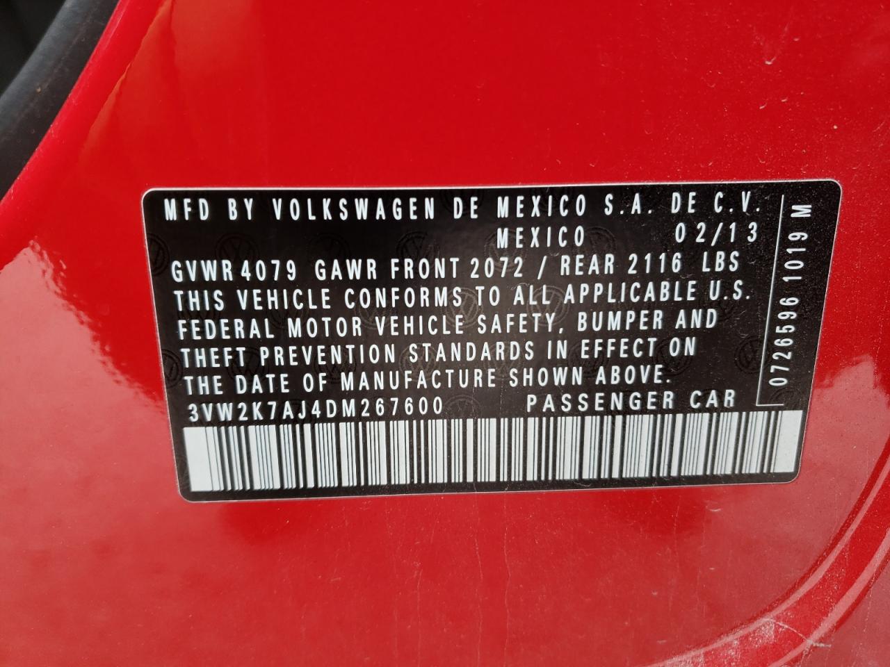 Photo 10 from auction – 2013 VOLKSWAGEN JETTA BASE with VIN 3VW2K7AJ4DM267600
