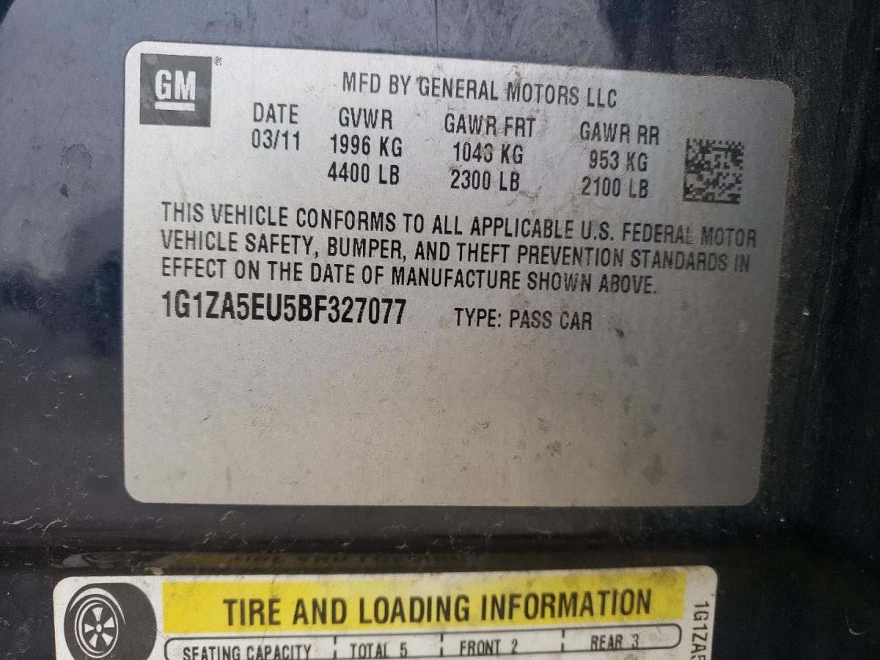 Photo 10 from auction – 2011 CHEVROLET MALIBU LS with VIN 1G1ZA5EU5BF327077
