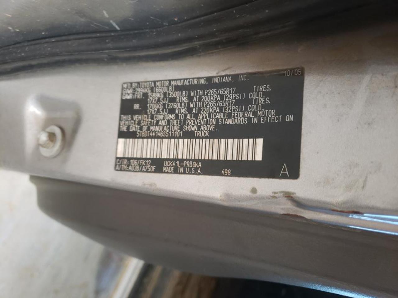 Photo 10 from auction – 2006 TOYOTA TUNDRA DOU with VIN 5TBDT44146S511101