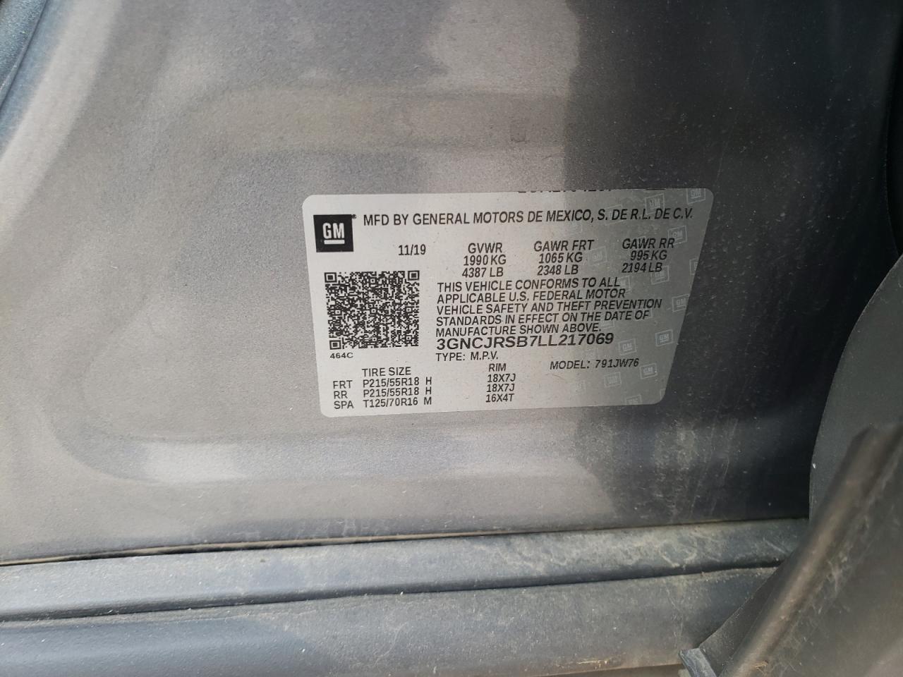 Photo 10 from auction – 2020 CHEVROLET TRAX PREMI with VIN 3GNCJRSB7LL217069