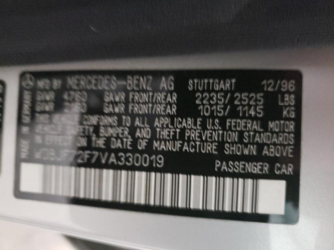 Photo 10 from auction – 1997 MERCEDES-BENZ E 420 with VIN WDBJF72F7VA330019