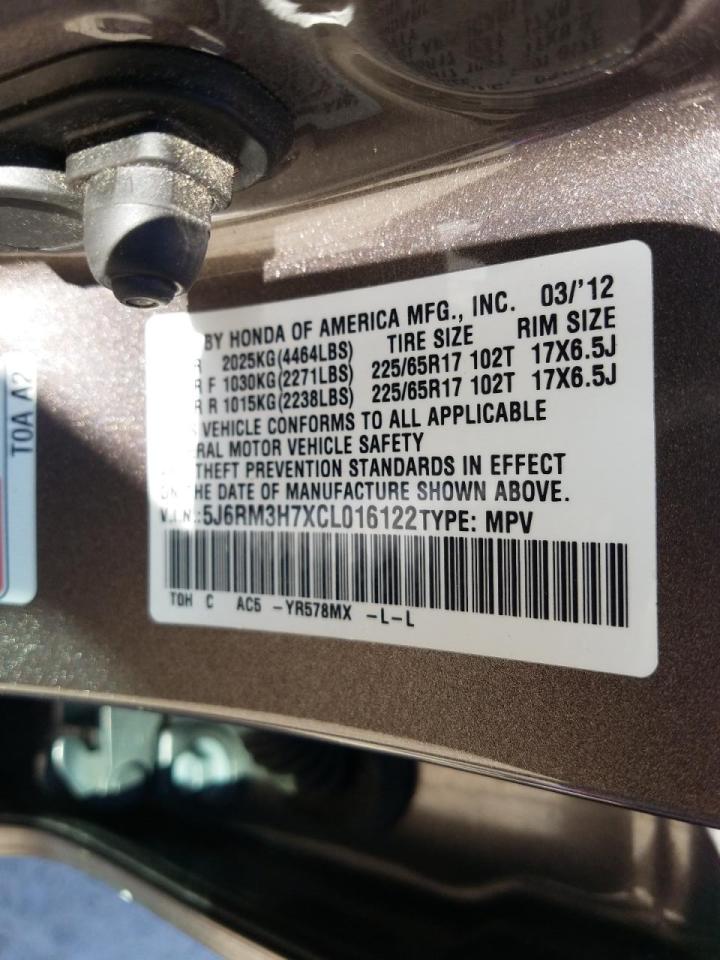 Photo 10 from auction – 2012 HONDA CR-V EXL with VIN 5J6RM3H7XCL016122