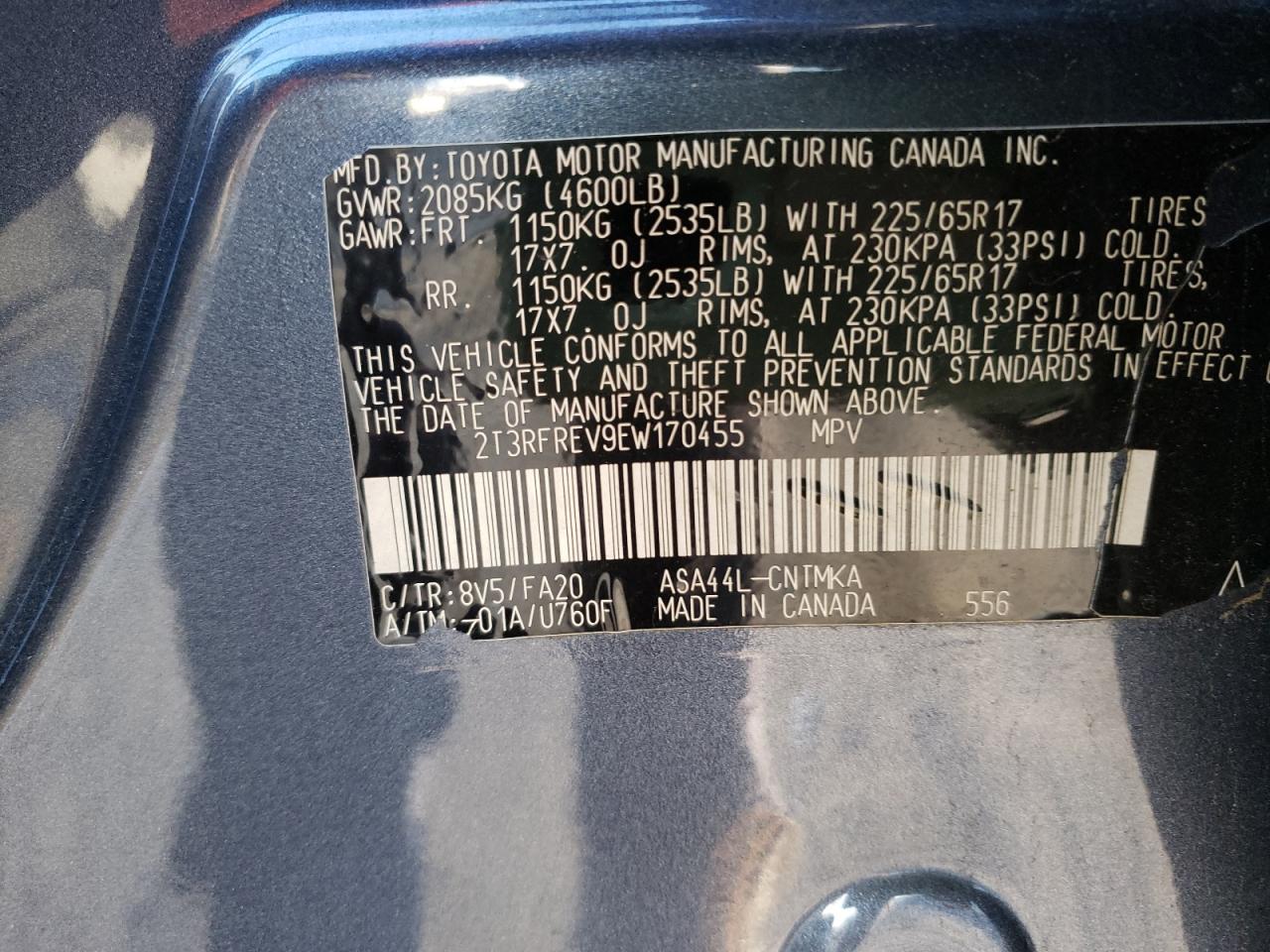Photo 10 from auction – 2014 TOYOTA RAV4 XLE with VIN 2T3RFREV9EW170455