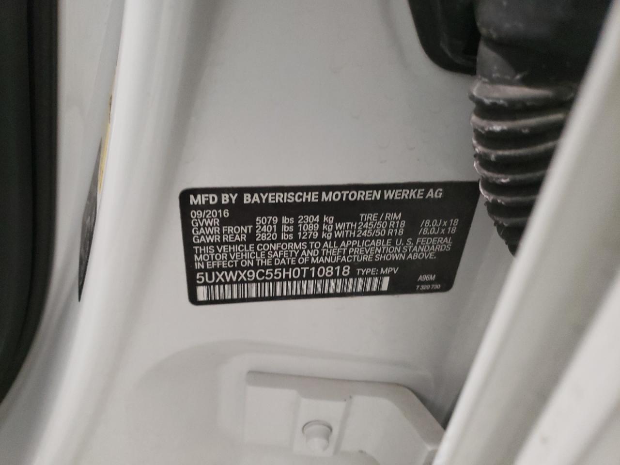 Photo 10 from auction – 2017 BMW X3 XDRIVE2 with VIN 5UXWX9C55H0T10818