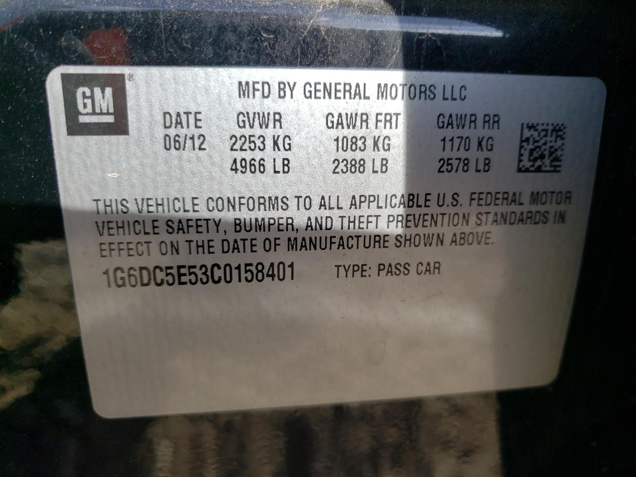 Photo 10 from auction – 2012 CADILLAC CTS with VIN 1G6DC5E53C0158401