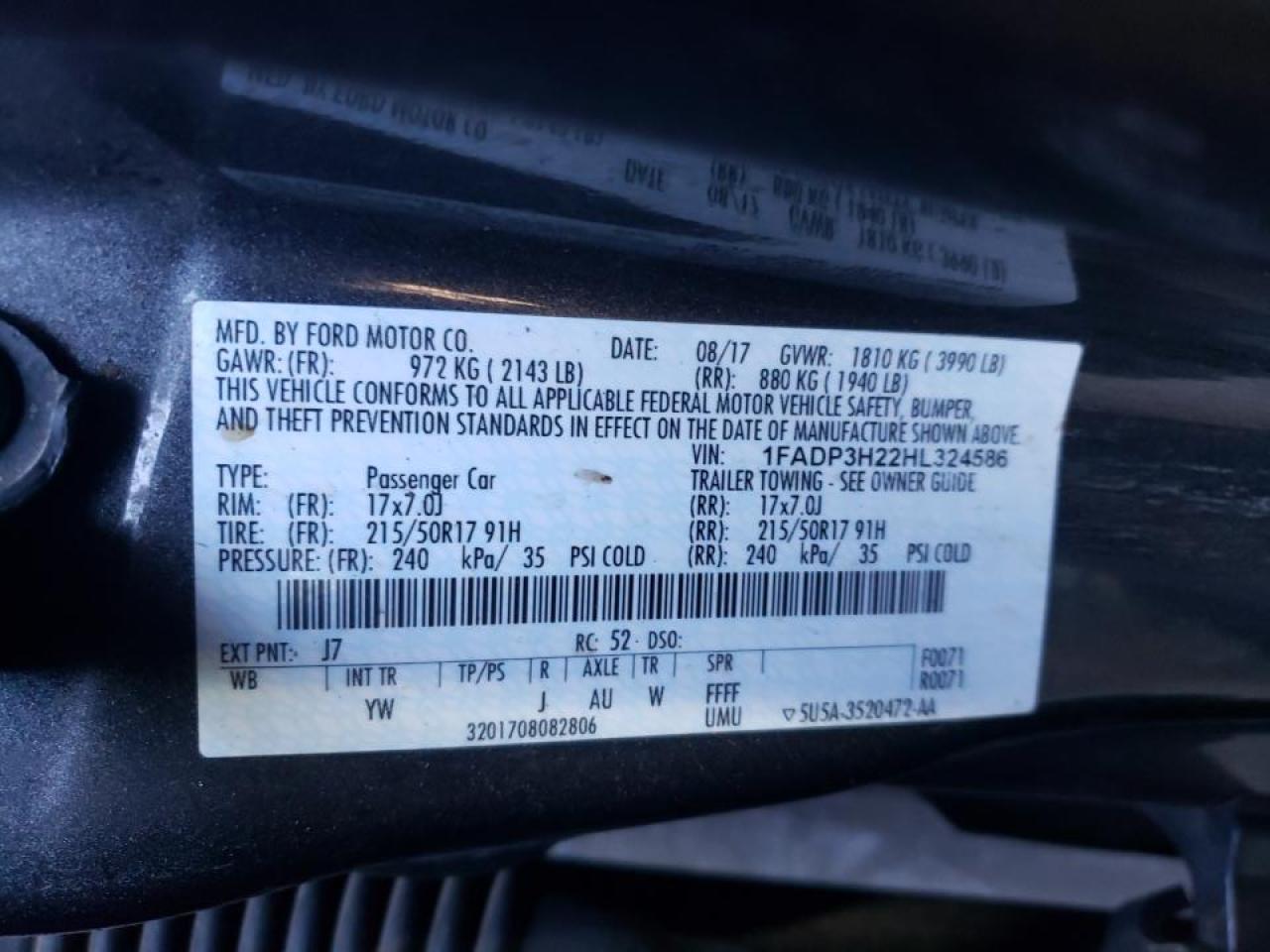 Photo 10 from auction – 2017 FORD FOCUS SEL with VIN 1FADP3H22HL324586