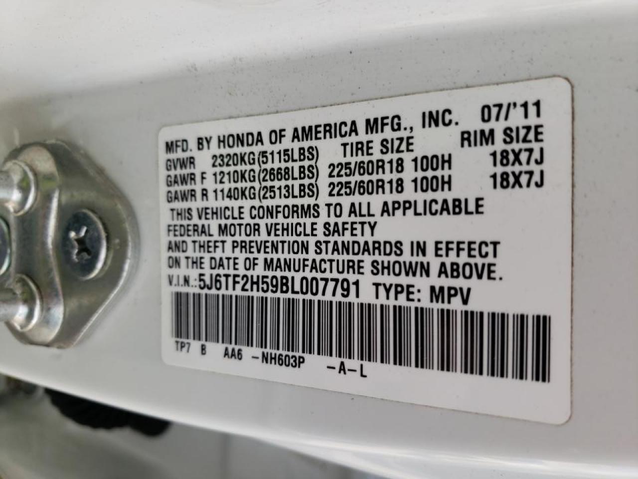 Photo 10 from auction – 2011 HONDA ACCORD CRO with VIN 5J6TF2H59BL007791