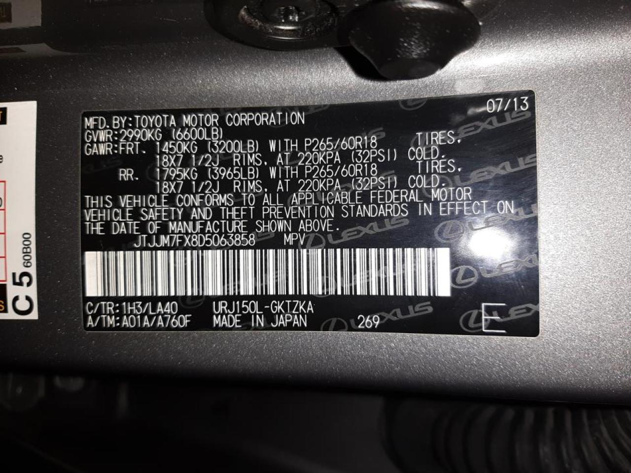 Photo 10 from auction – 2013 LEXUS GX 460 PRE with VIN JTJJM7FX8D5063858
