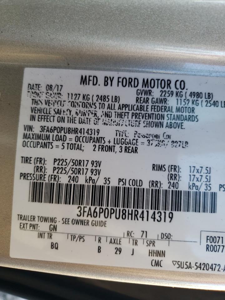 Photo 10 from auction – 2017 FORD FUSION SE with VIN 3FA6P0PU8HR414319