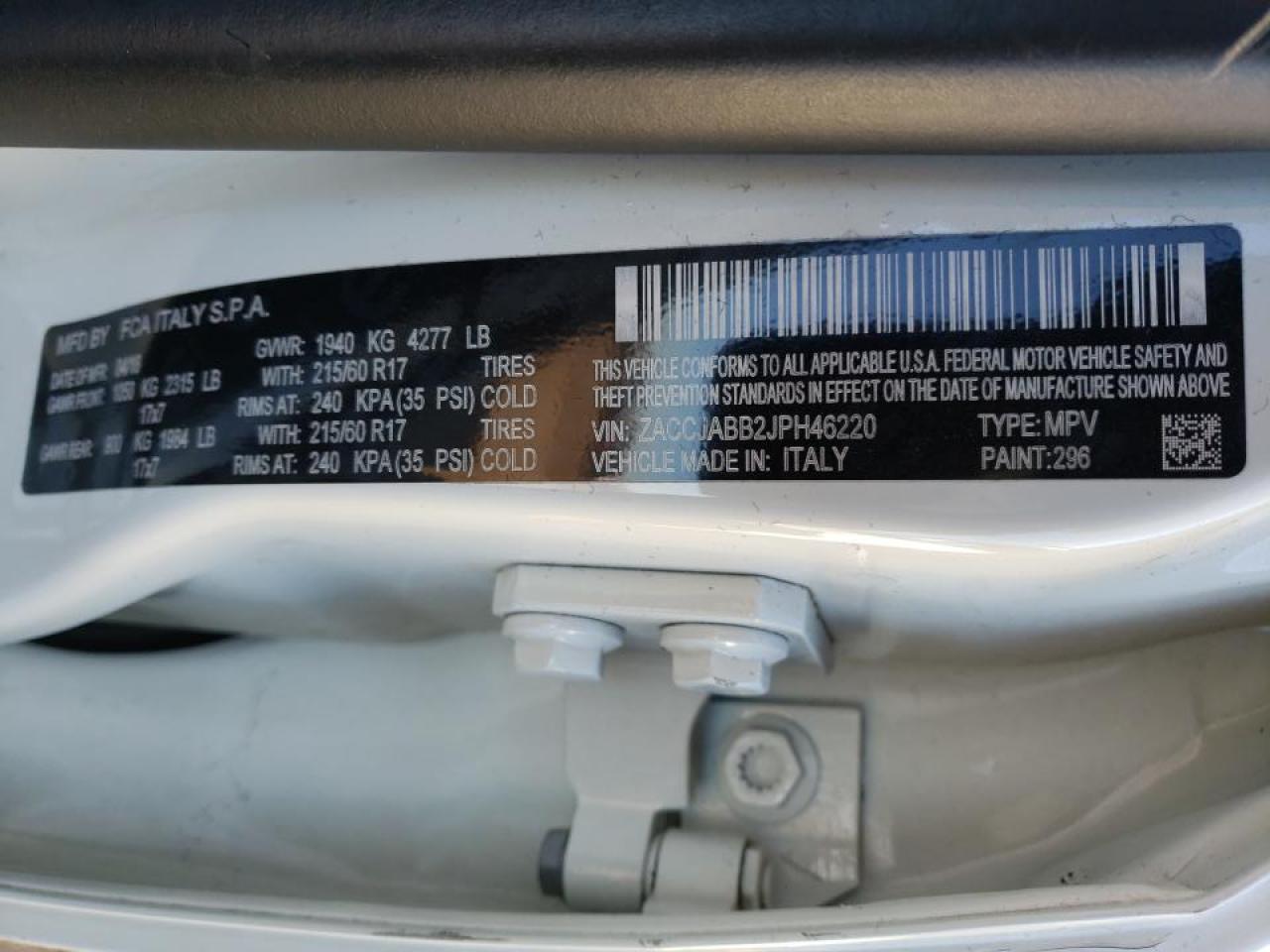 Photo 10 from auction – 2018 JEEP RENEGADE L with VIN ZACCJABB2JPH46220