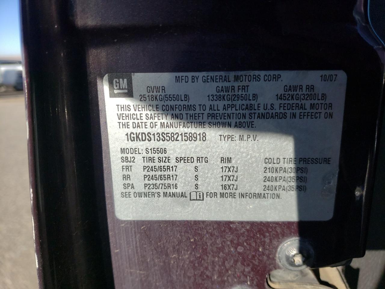 Photo 10 from auction – 2008 GMC ENVOY with VIN 1GKDS13S582158918