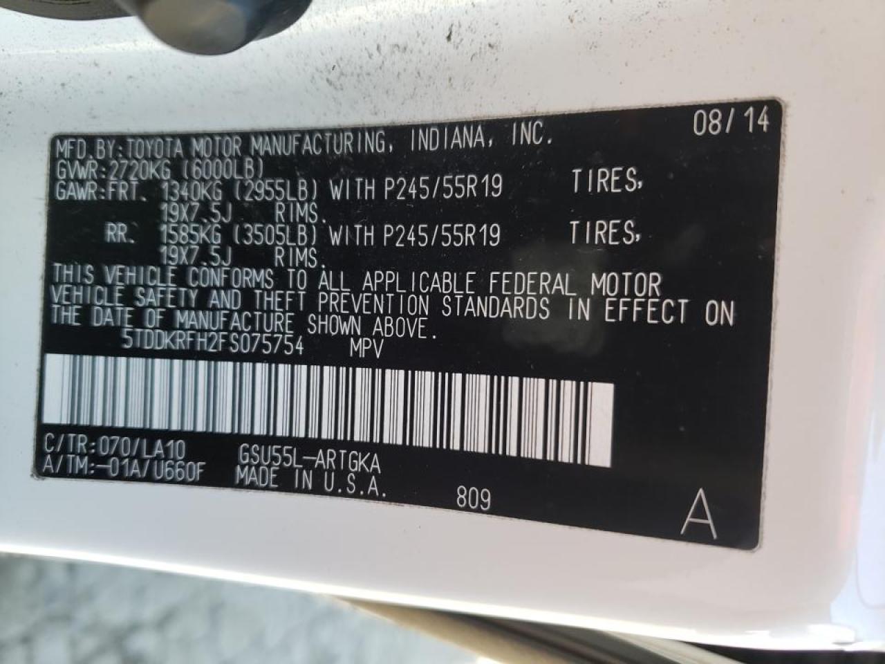 Photo 10 from auction – 2015 TOYOTA HIGHLANDER with VIN 5TDDKRFH2FS075754