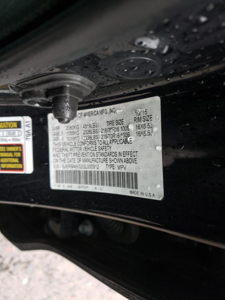 Photo 10 from auction – 2016 HONDA CR-V LX with VIN 5J6RM4H32GL000912