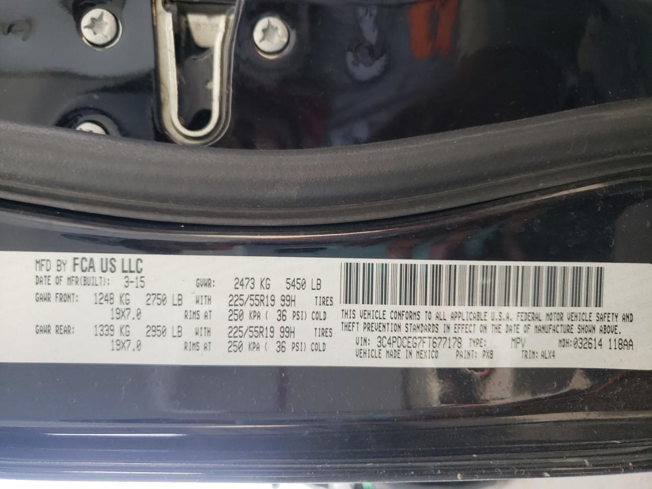 Photo 10 from auction – 2015 DODGE JOURNEY R/ with VIN 3C4PDCEG7FT677178