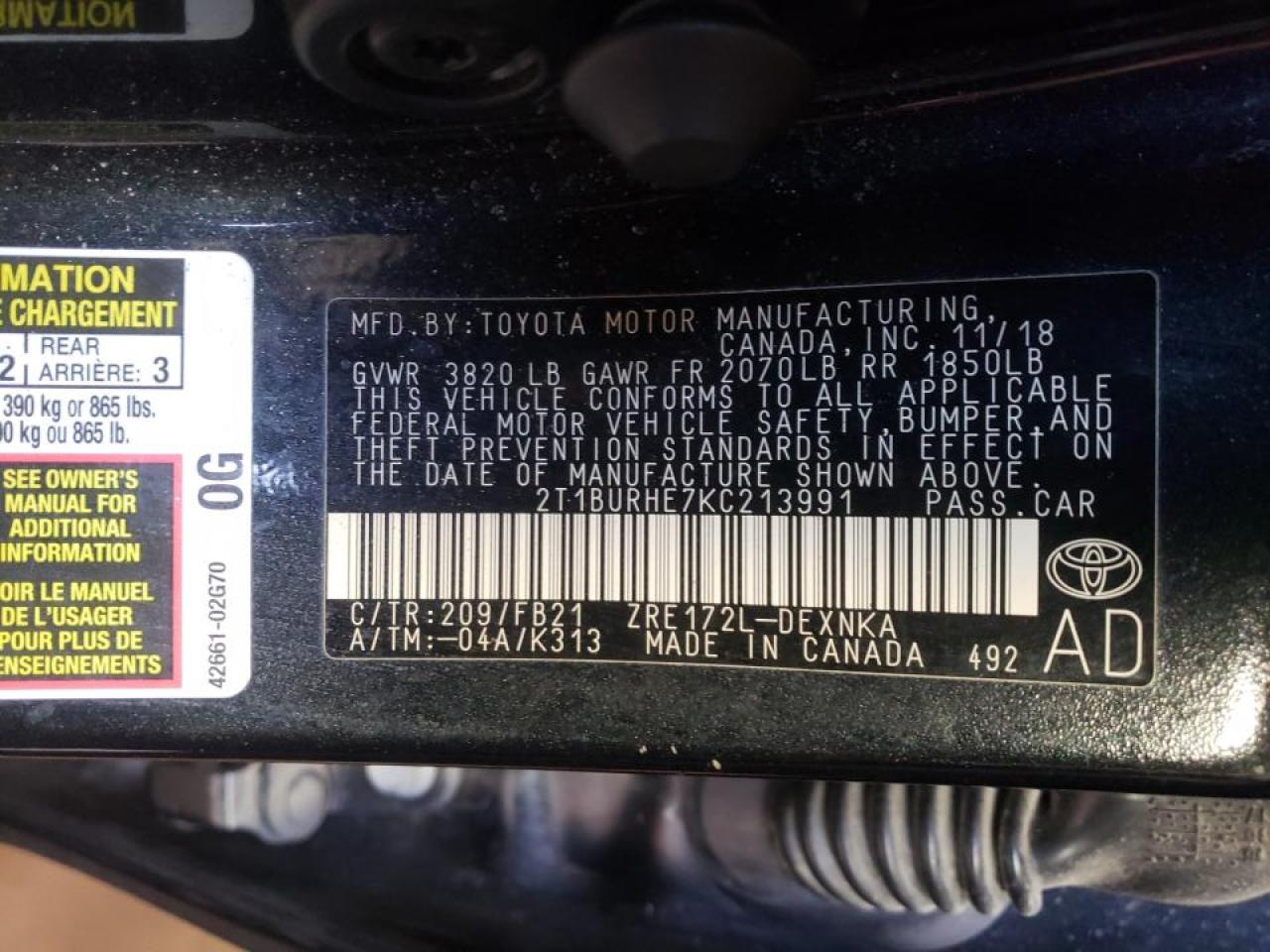 Photo 10 from auction – 2019 TOYOTA COROLLA L with VIN 2T1BURHE7KC213991