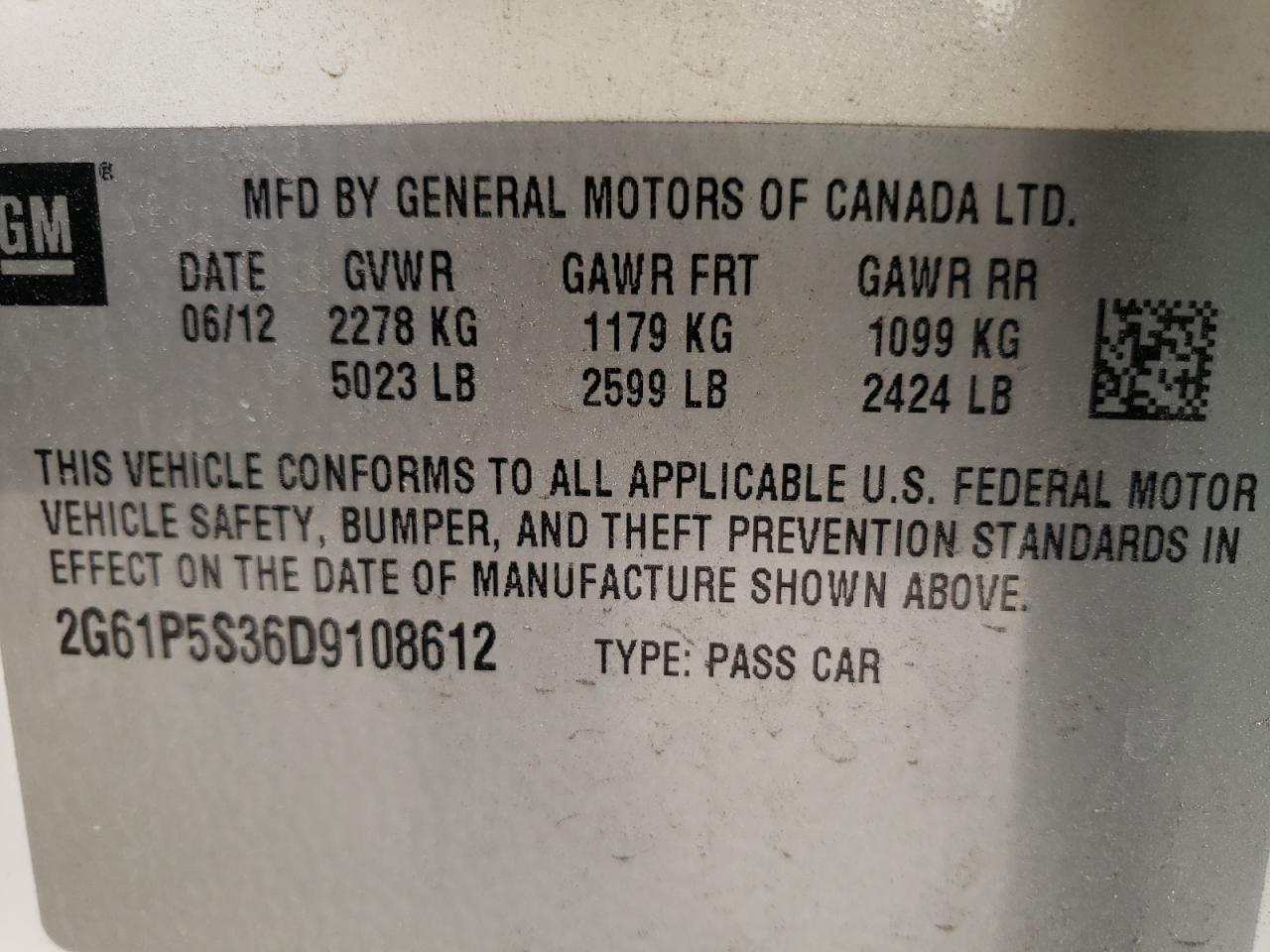 Photo 10 from auction – 2013 CADILLAC XTS LUXURY with VIN 2G61P5S36D9108612