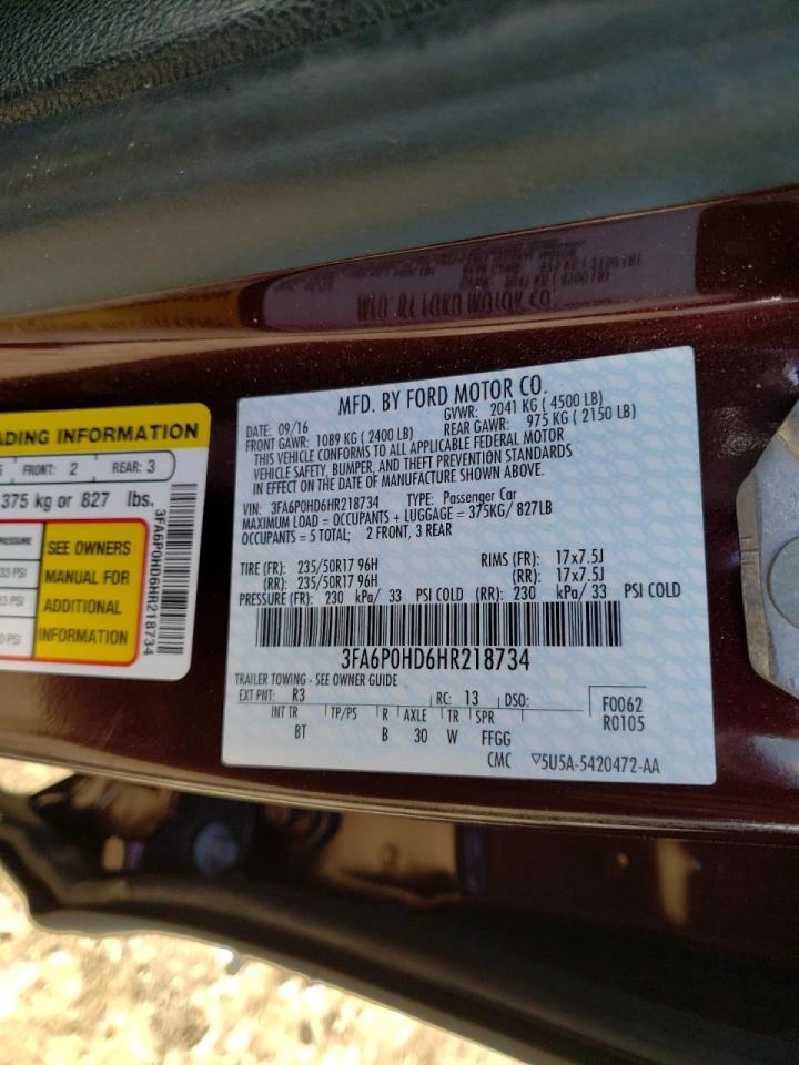 Photo 10 from auction – 2017 FORD FUSION SE with VIN 3FA6P0HD6HR218734