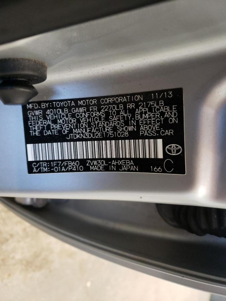 Photo 10 from auction – 2014 TOYOTA PRIUS with VIN JTDKN3DU2E1751028