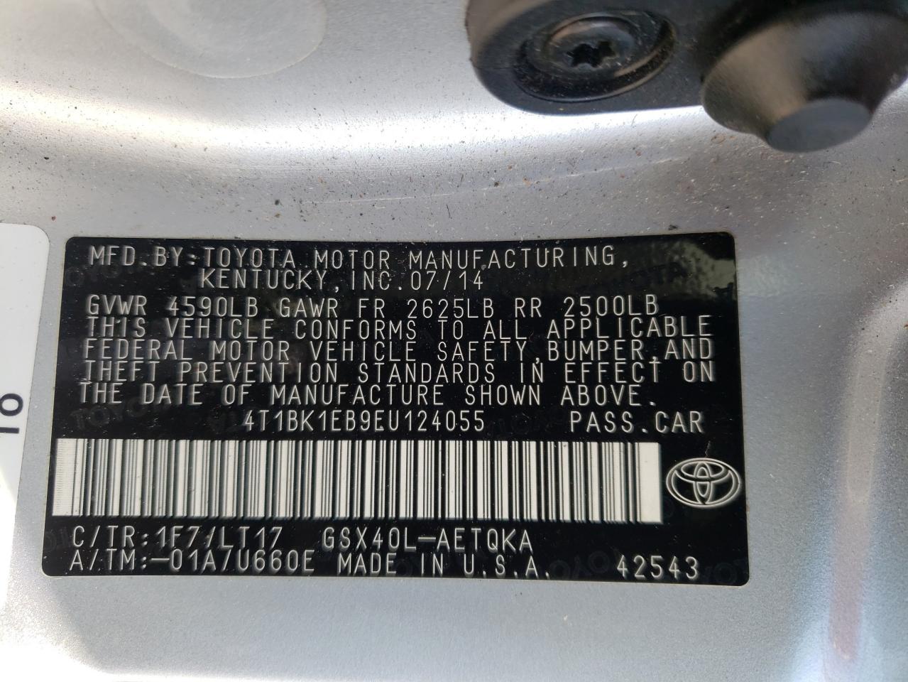 Photo 10 from auction – 2014 TOYOTA AVALON BAS with VIN 4T1BK1EB9EU124055