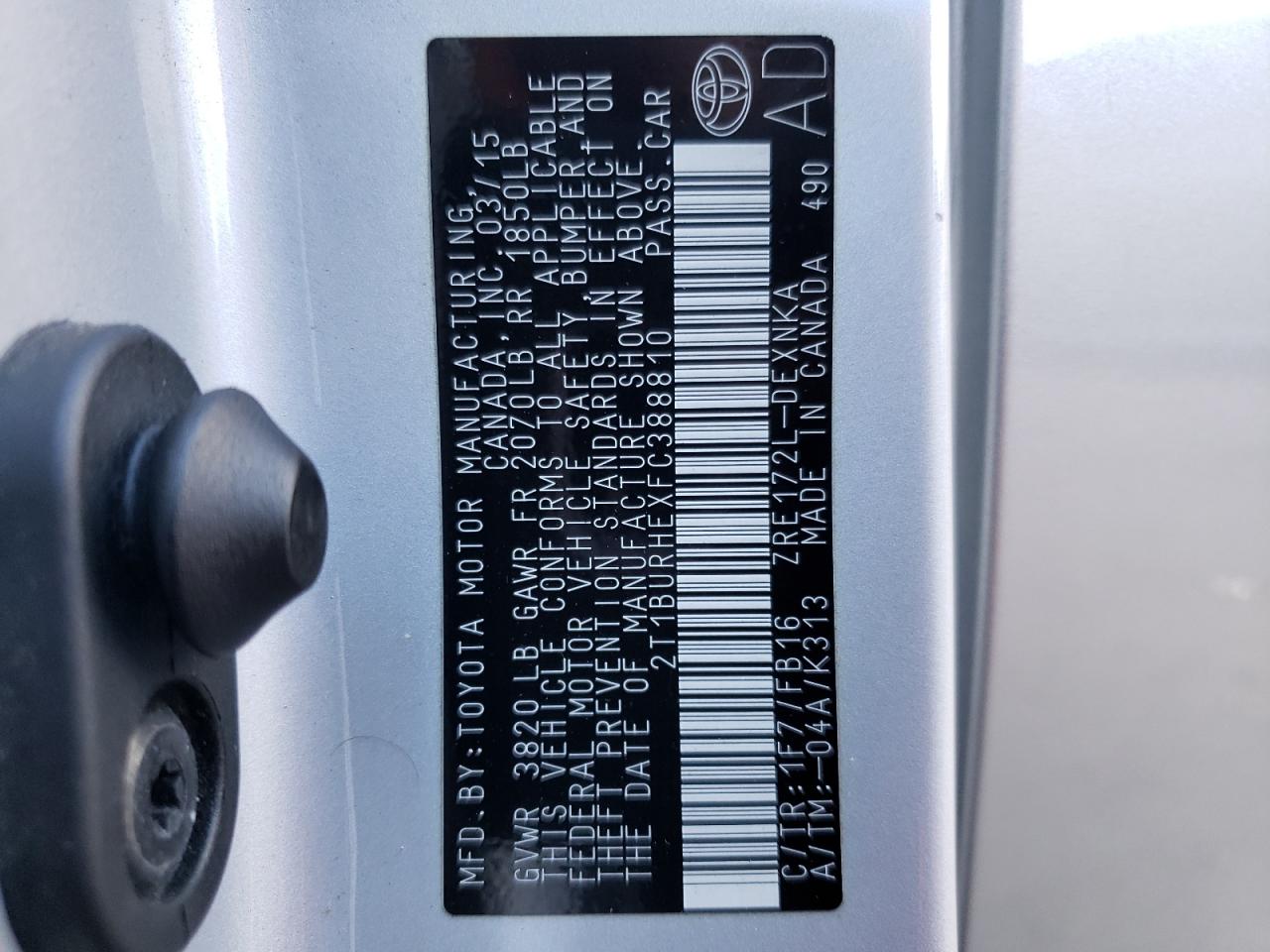 Photo 10 from auction – 2015 TOYOTA COROLLA L with VIN 2T1BURHEXFC388810