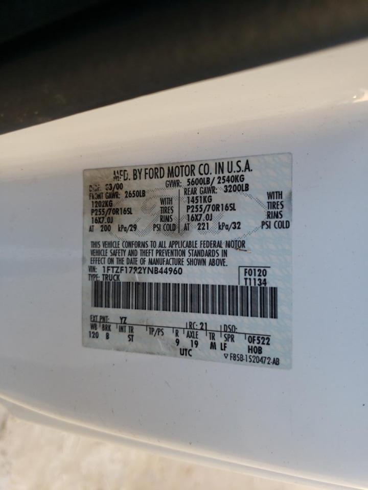 Photo 10 from auction – 2000 FORD F150 with VIN 1FTZF1722YNB44960