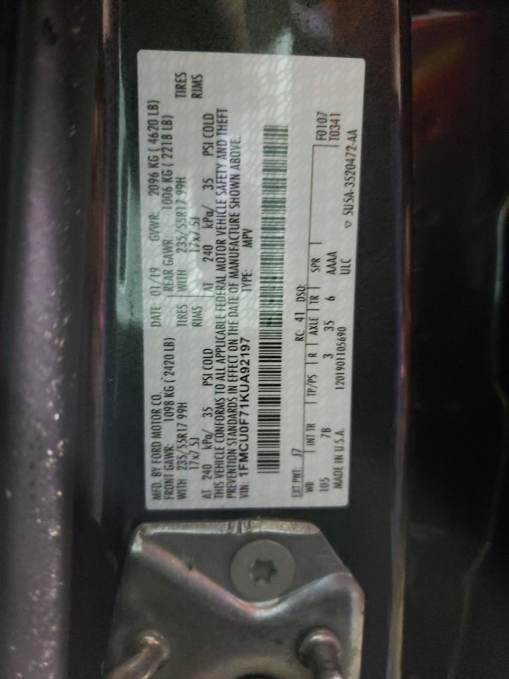 Photo 10 from auction – 2019 FORD ESCAPE S with VIN 1FMCU0F71KUA92197