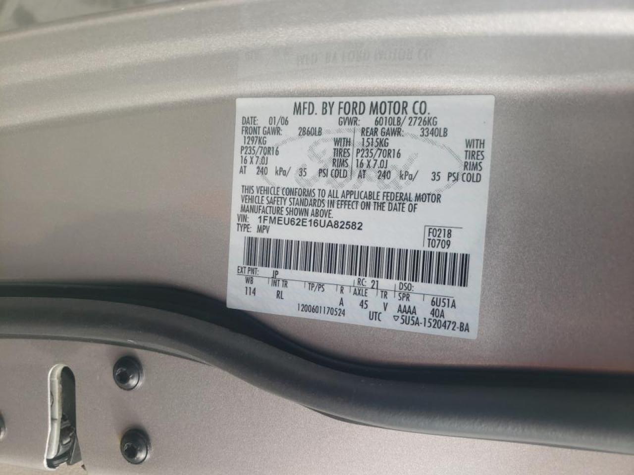 Photo 10 from auction – 2006 FORD EXPLORER X with VIN 1FMEU62E16UA82582