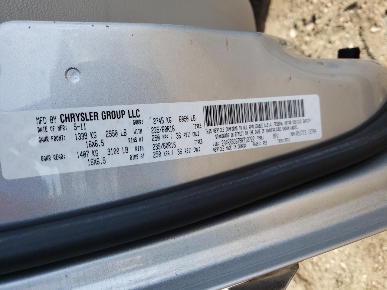Photo 10 from auction – 2011 CHRYSLER TOWN & COU with VIN 2A4RR5DG7BR712722