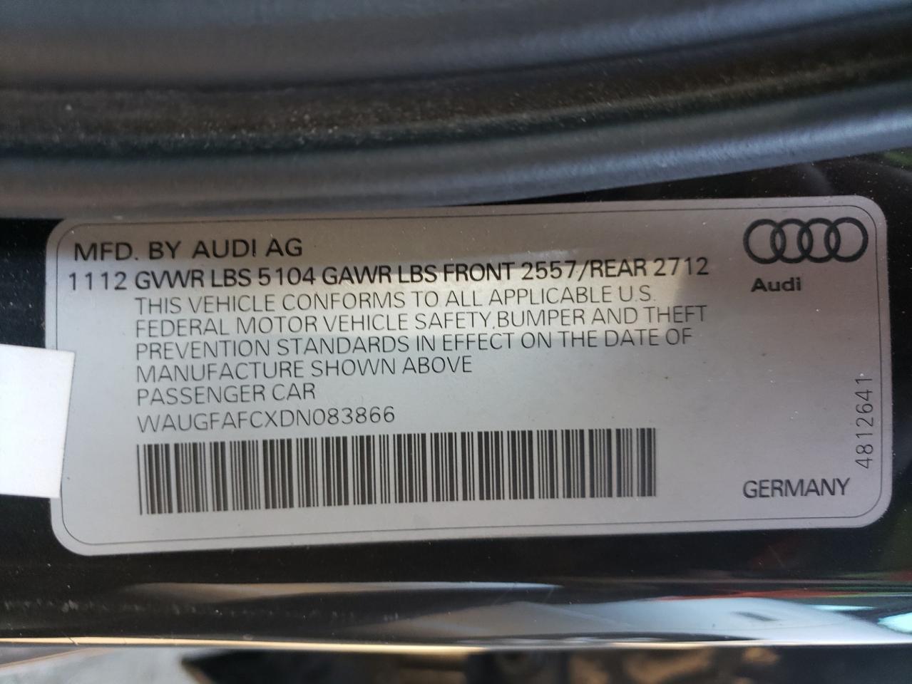 Photo 10 from auction – 2013 AUDI A6 PREMIUM with VIN WAUGFAFCXDN083866