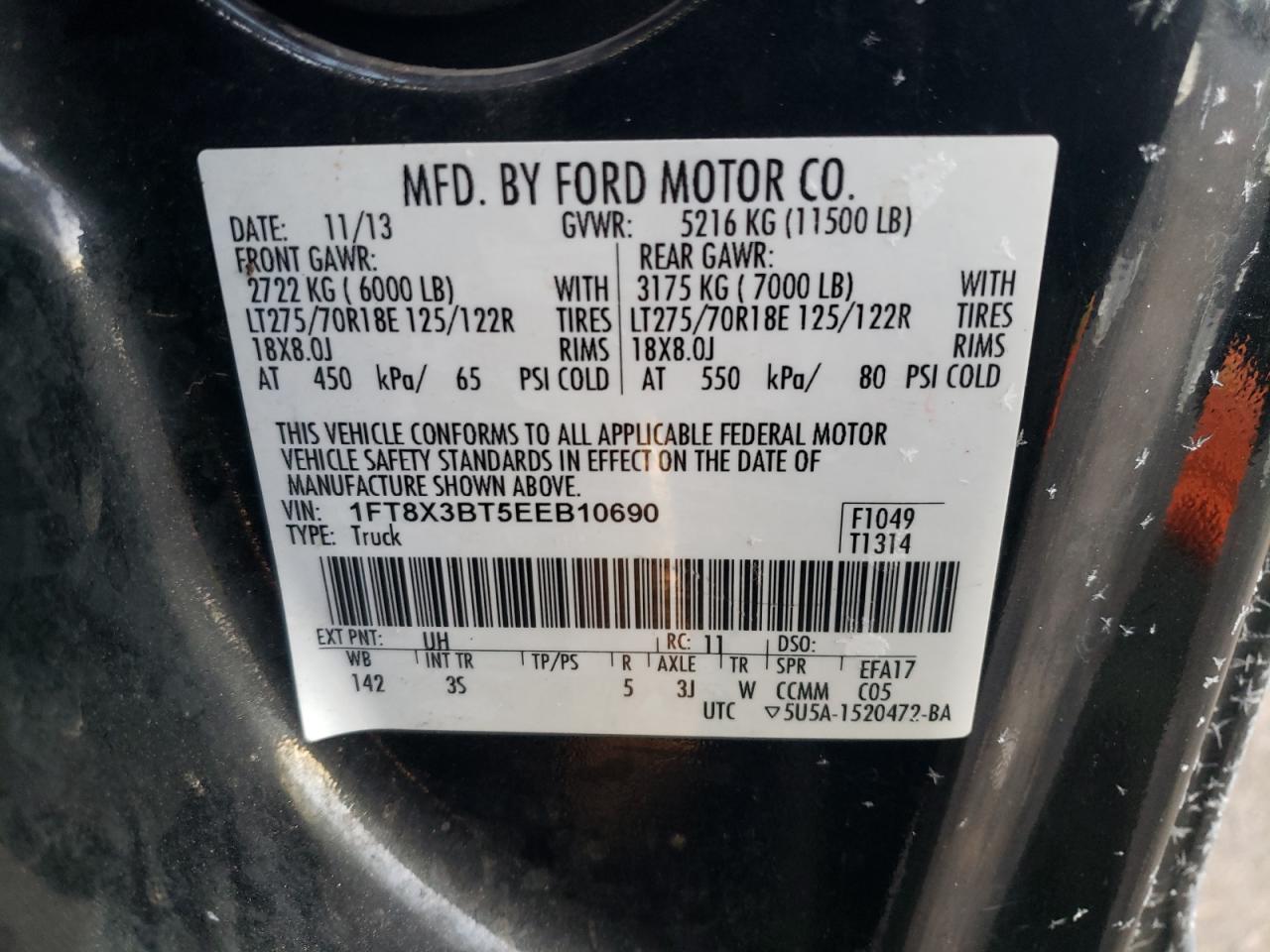 Photo 10 from auction – 2014 FORD F350 SUPER with VIN 1FT8X3BT5EEB10690