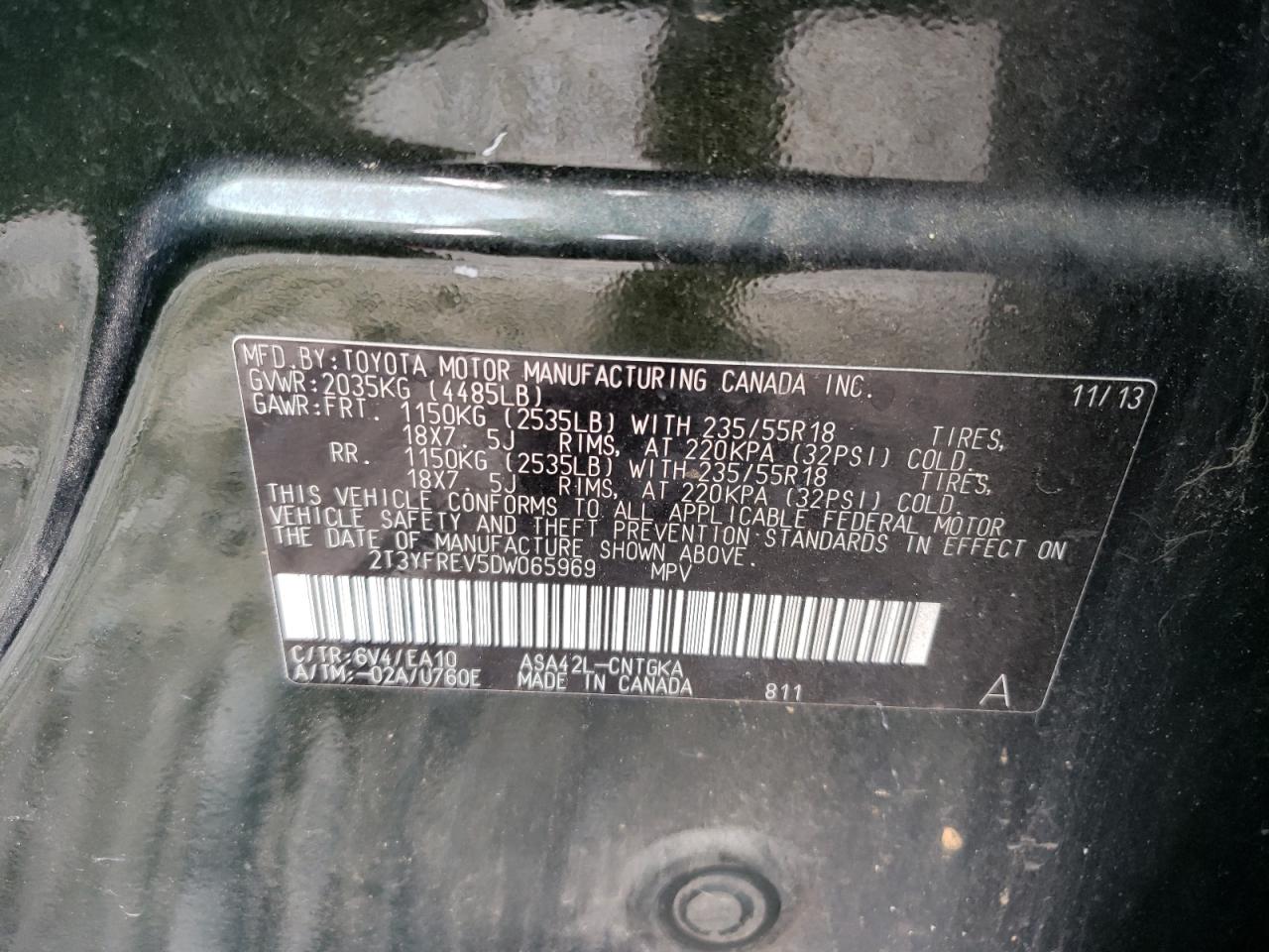 Photo 10 from auction – 2013 TOYOTA RAV4 LIMIT with VIN 2T3YFREV5DW065969