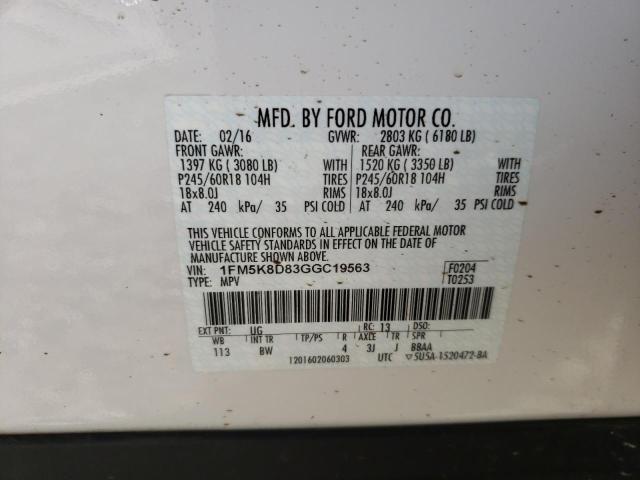 Photo 10 from auction – 2016 FORD EXPLORER X with VIN 1FM5K8D83GGC19563