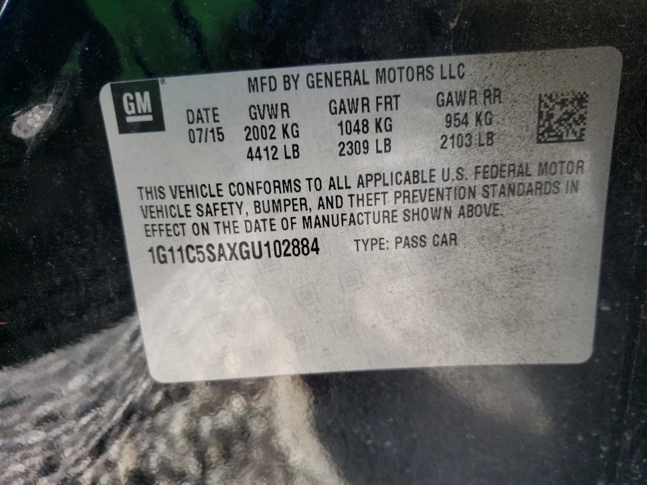 Photo 10 from auction – 2016 CHEVROLET MALIBU LIM with VIN 1G11C5SAXGU102884