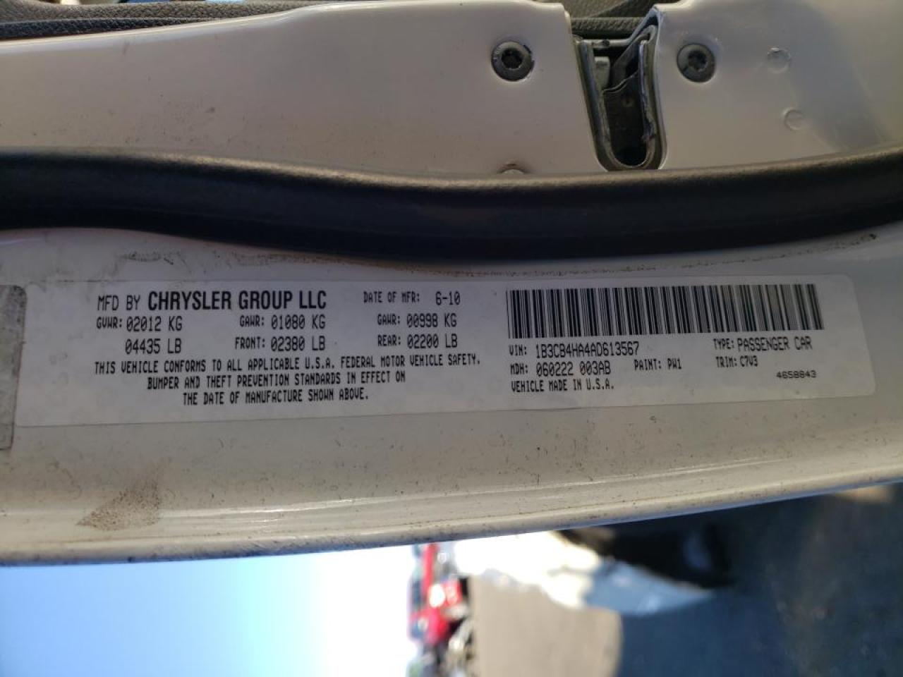 Photo 10 from auction – 2010 DODGE CALIBER SX with VIN 1B3CB4HA4AD613567