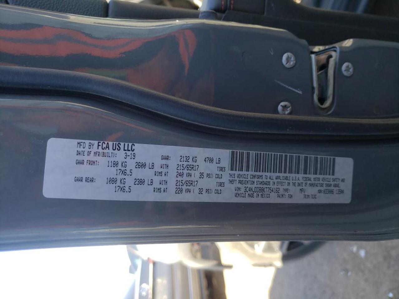 Photo 10 from auction – 2019 JEEP COMPASS TR with VIN 3C4NJDDB8KT754162