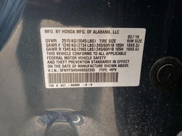 Photo 10 from auction – 2019 HONDA PILOT EXL with VIN 5FNYF5H54KB032355