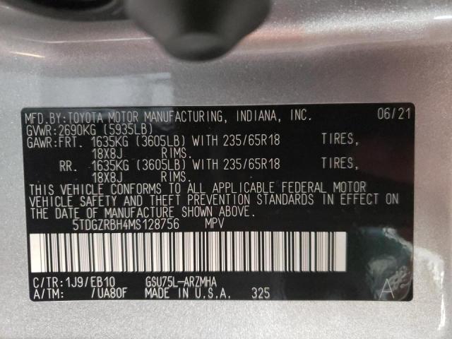 Photo 10 from auction – 2021 TOYOTA HIGHLANDER with VIN 5TDGZRBH4MS128756