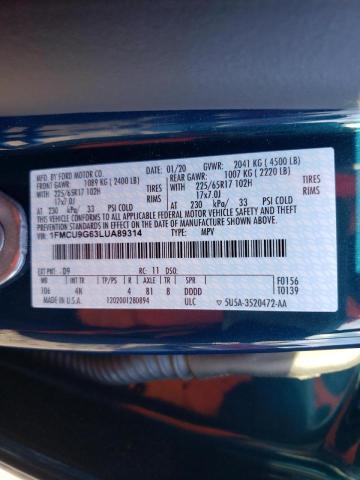 Photo 10 from auction – 2020 FORD ESCAPE SE with VIN 1FMCU9G63LUA89314