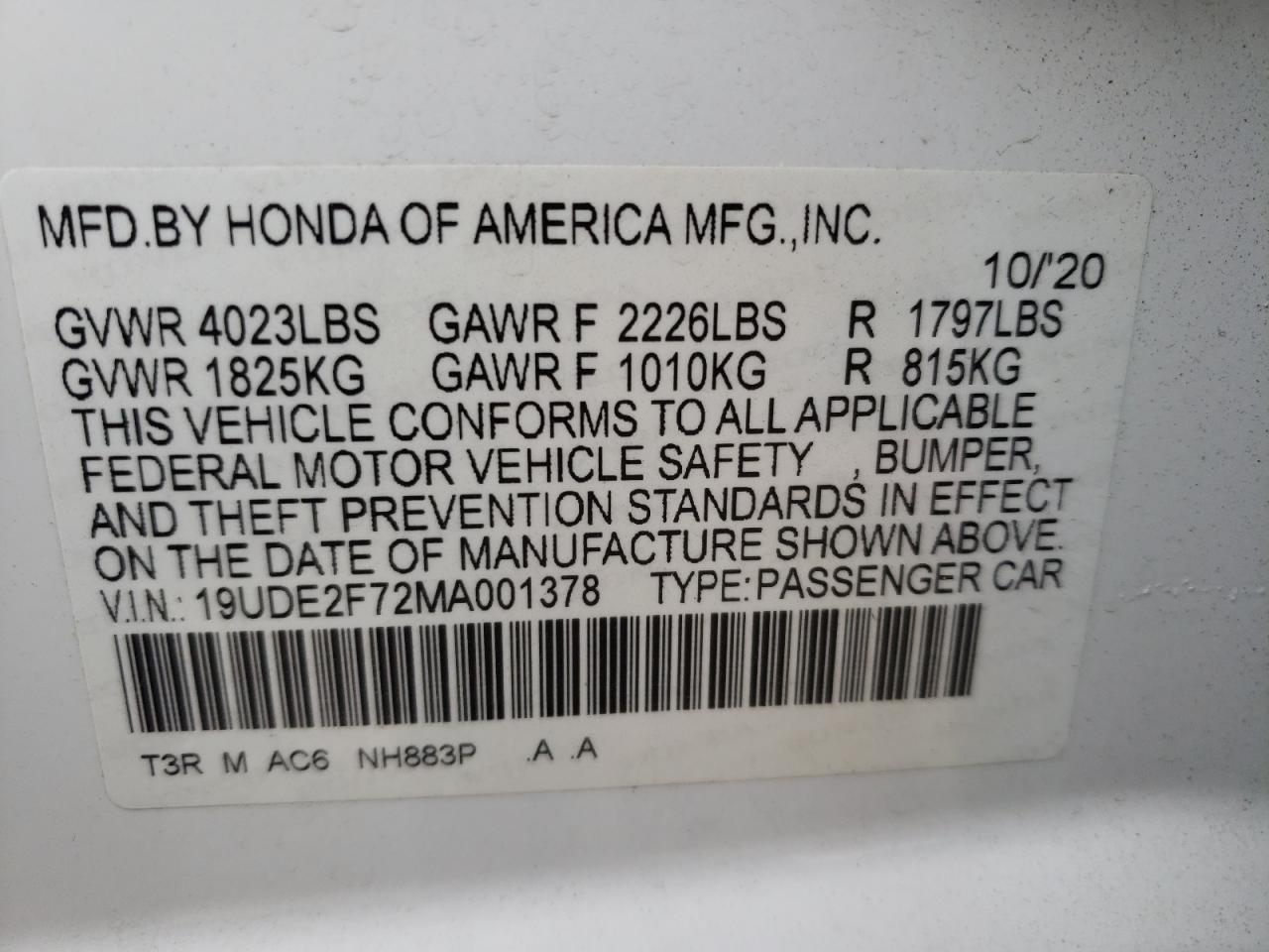 Photo 10 from auction – 2021 ACURA ILX PREMIU with VIN 19UDE2F72MA001378