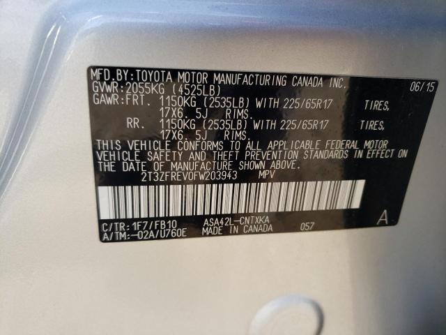 Photo 10 from auction – 2015 TOYOTA RAV4 LE with VIN 2T3ZFREV0FW203943