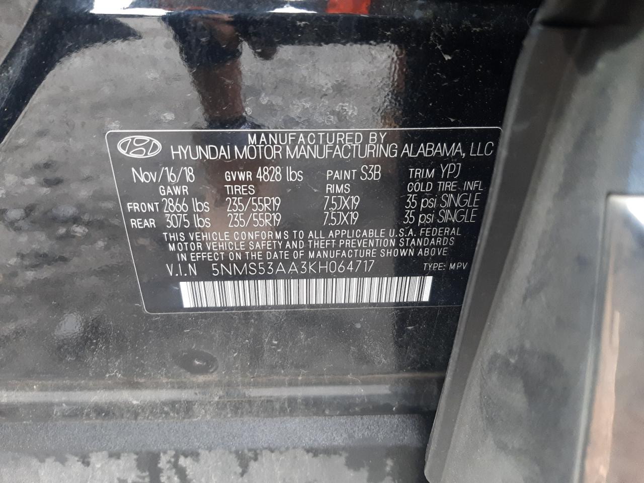Photo 10 from auction – 2019 HYUNDAI SANTA FE L with VIN 5NMS53AA3KH064717