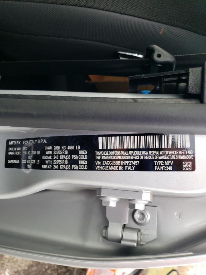 Photo 10 from auction – 2017 JEEP RENEGADE L with VIN ZACCJBBB1HPF27457