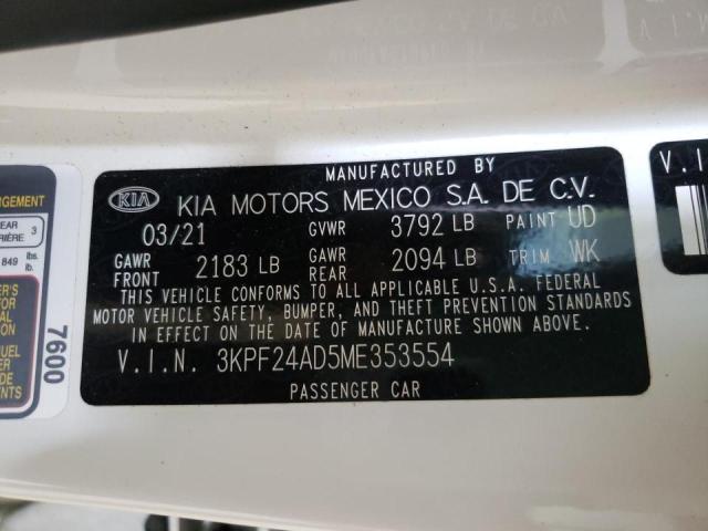 Photo 10 from auction – 2021 KIA FORTE FE with VIN 3KPF24AD5ME353554