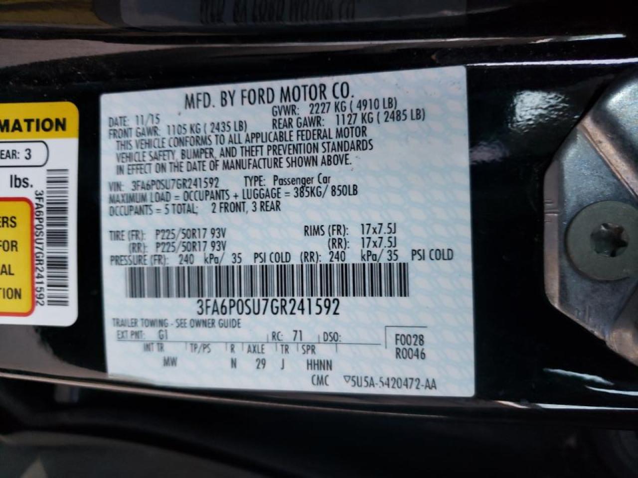 Photo 10 from auction – 2016 FORD FUSION TIT with VIN 3FA6P0SU7GR241592