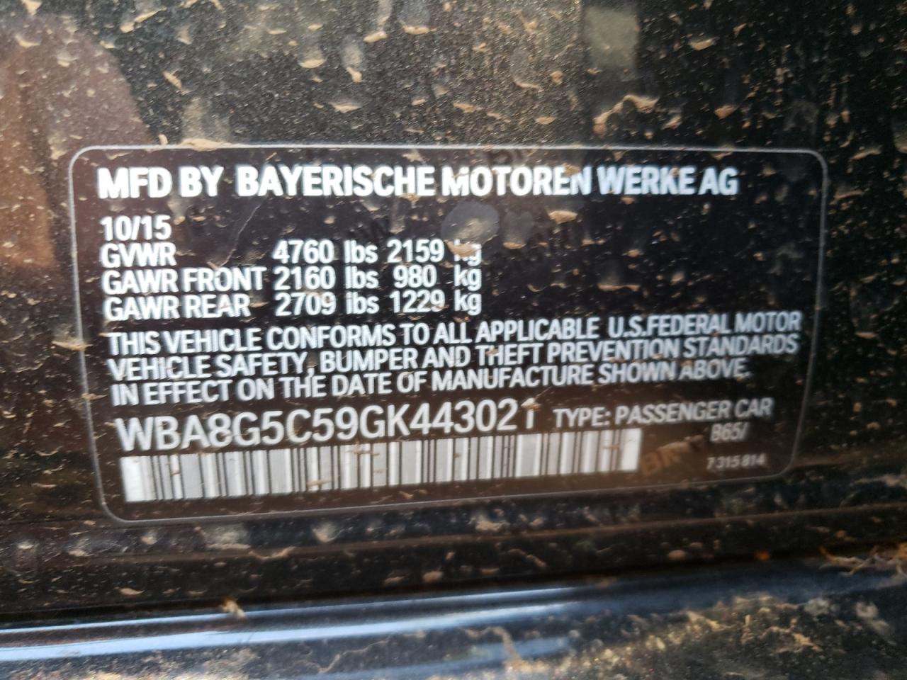 Photo 10 from auction – 2016 BMW 328 XI with VIN WBA8G5C59GK443021