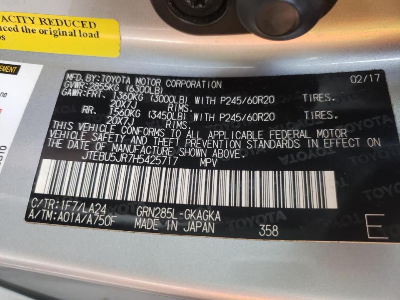 Photo 10 from auction – 2017 TOYOTA 4RUNNER SR with VIN JTEBU5JR7H5425717