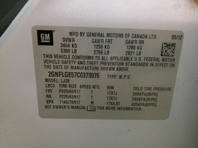 Photo 10 from auction – 2012 CHEVROLET EQUINOX LT with VIN 2GNFLGE57C6370976