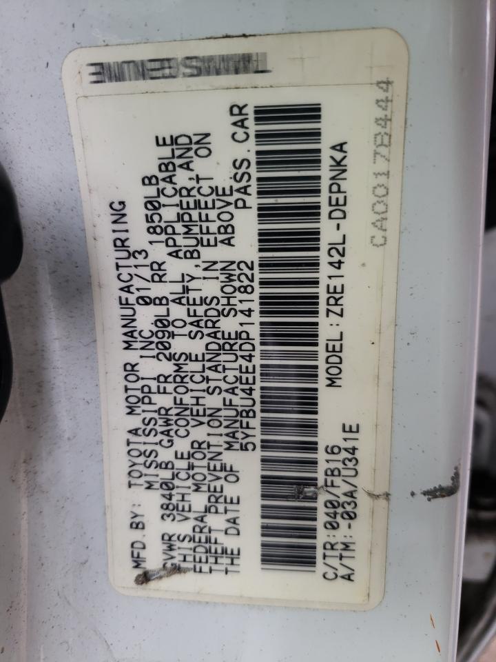 Photo 10 from auction – 2013 TOYOTA COROLLA BA with VIN 5YFBU4EE4DP141822