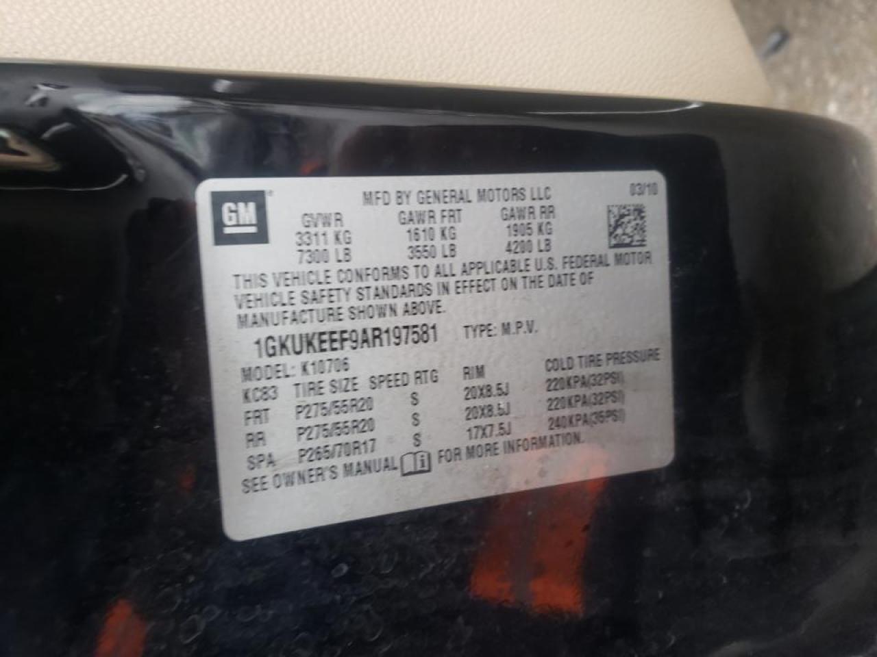 Photo 10 from auction – 2010 GMC YUKON DENA with VIN 1GKUKEEF9AR197581